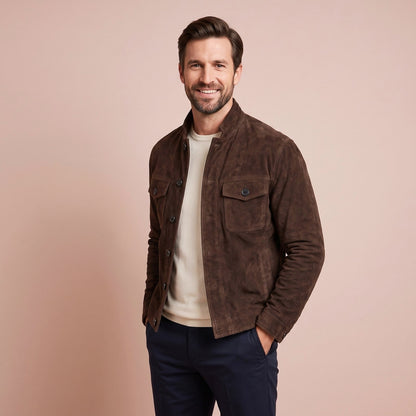 Lederjacke Herren in Wildleder Optik, Braun