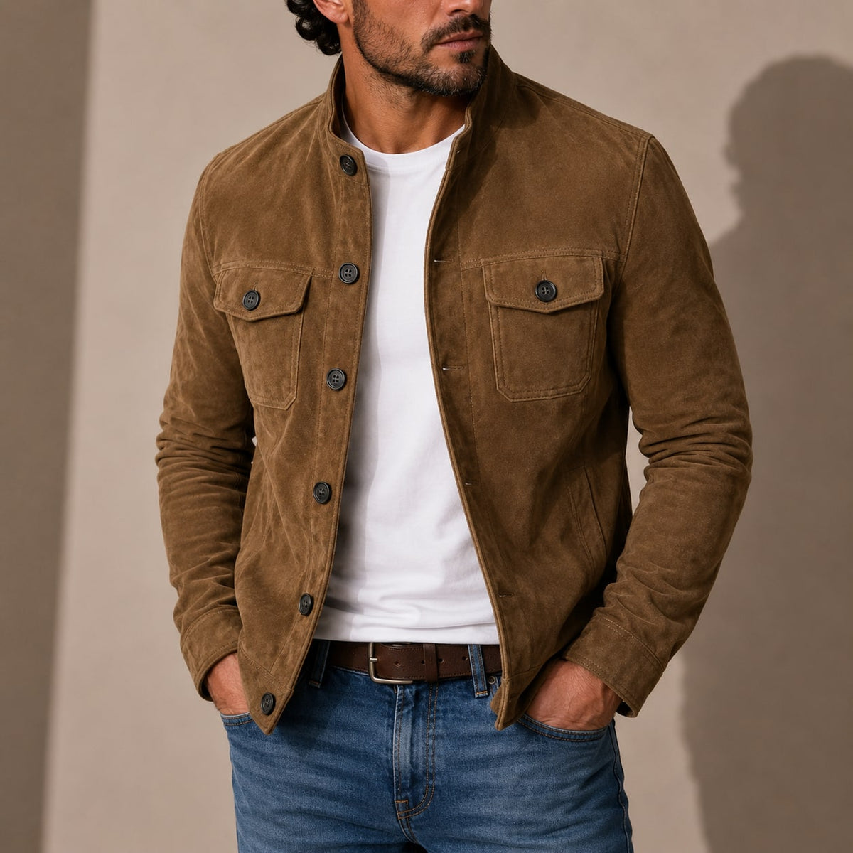 Wildlederjacke Herren in Hellbraun