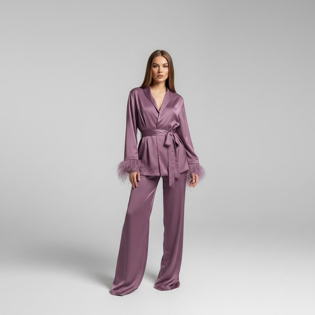 Lounge Set Damen aus Satin in Violett
