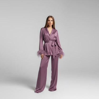 Lounge Set Damen aus Satin in Violett