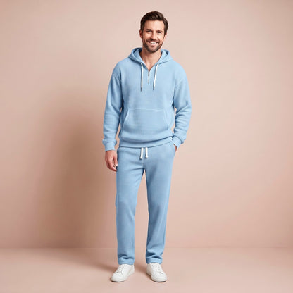 Lounge Set Herren Tracksuit in Hellblau mit Half Zip Hoodie und Joggers