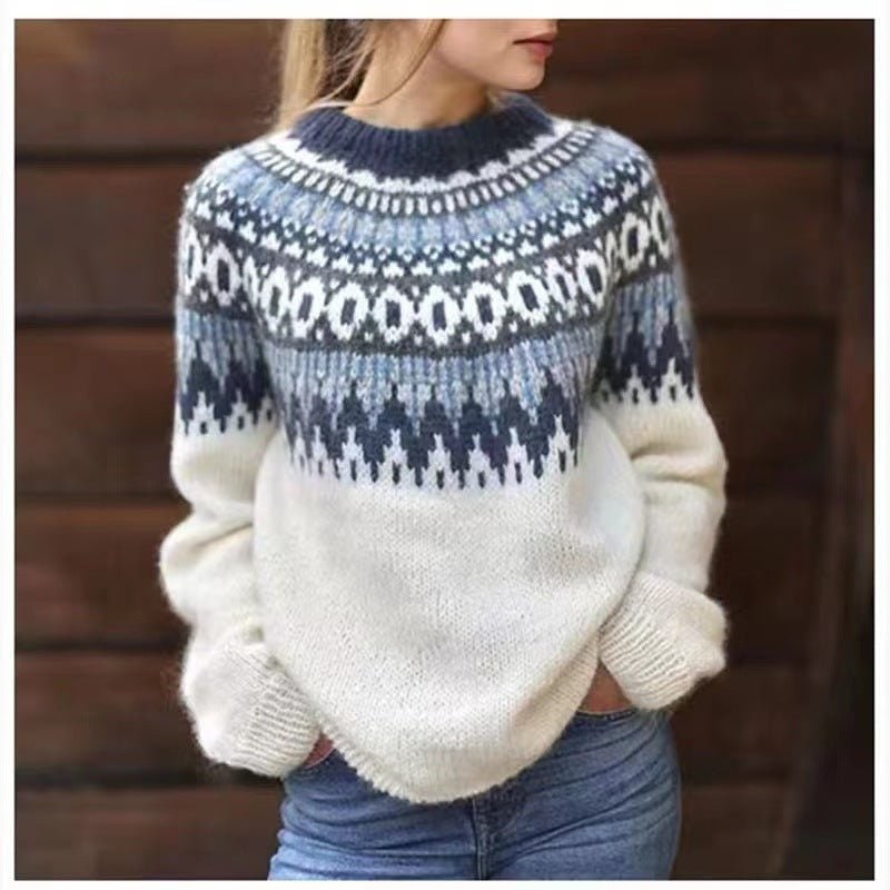 Norweger Pullover für Damen in Cremeweiß, getragen