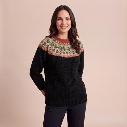 Norweger Pullover mit Rundpasse, Damen Strickpullover 1