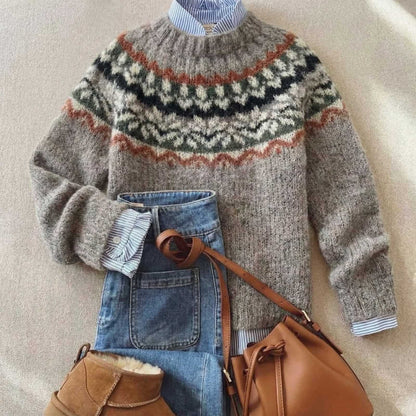 Norweger Pullover mit Rundpasse, Damen Strickpullover 4