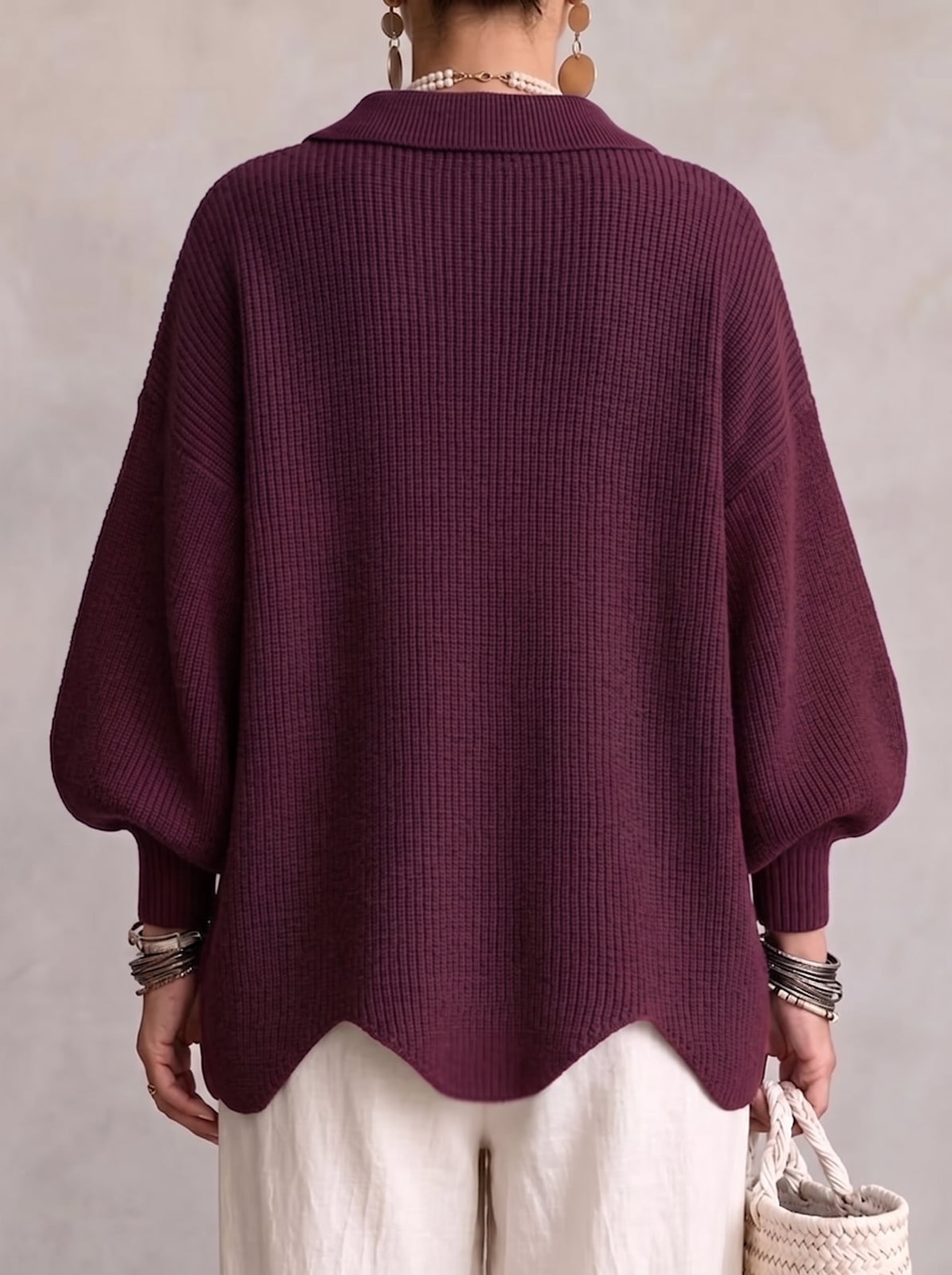 Oversized Cardigan in Bordeaux von hinten 5