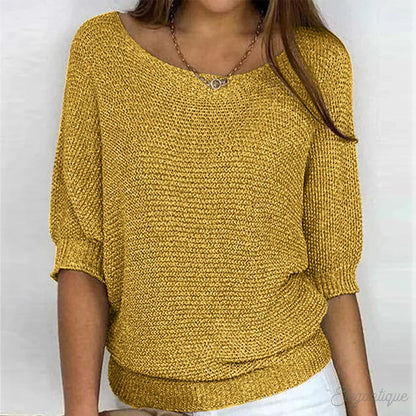 Pullover mit Dreiviertelärmeln in Gelb, getragen von einem Model