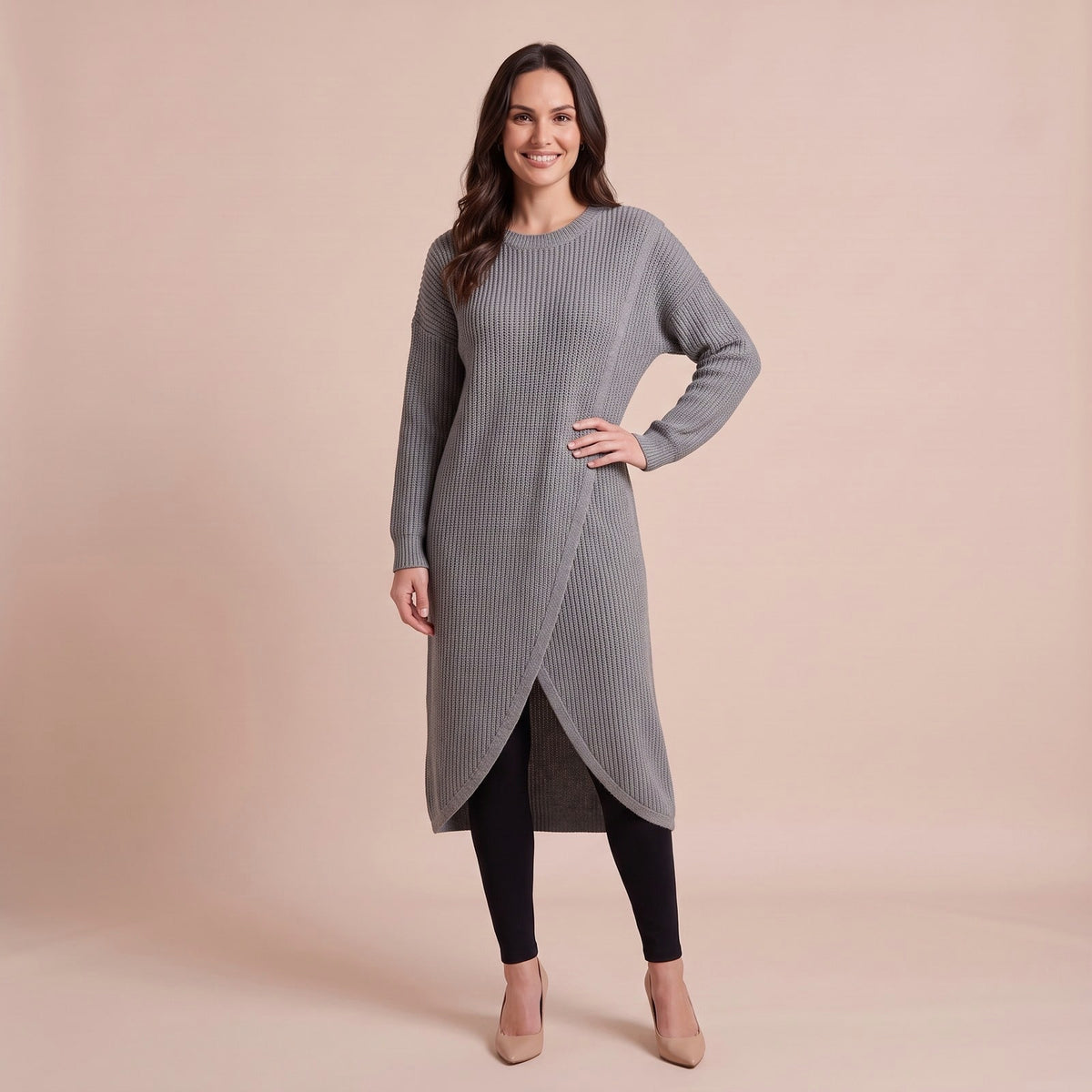 Pulloverkleid Damen aus Strick in Grau
