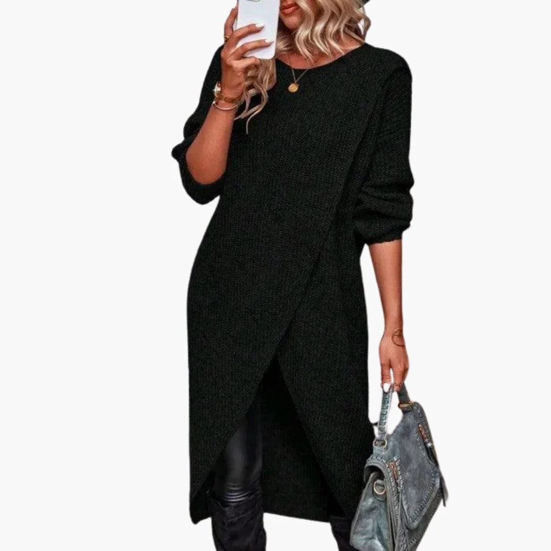 Strickkleid Midi Damen in Schwarz