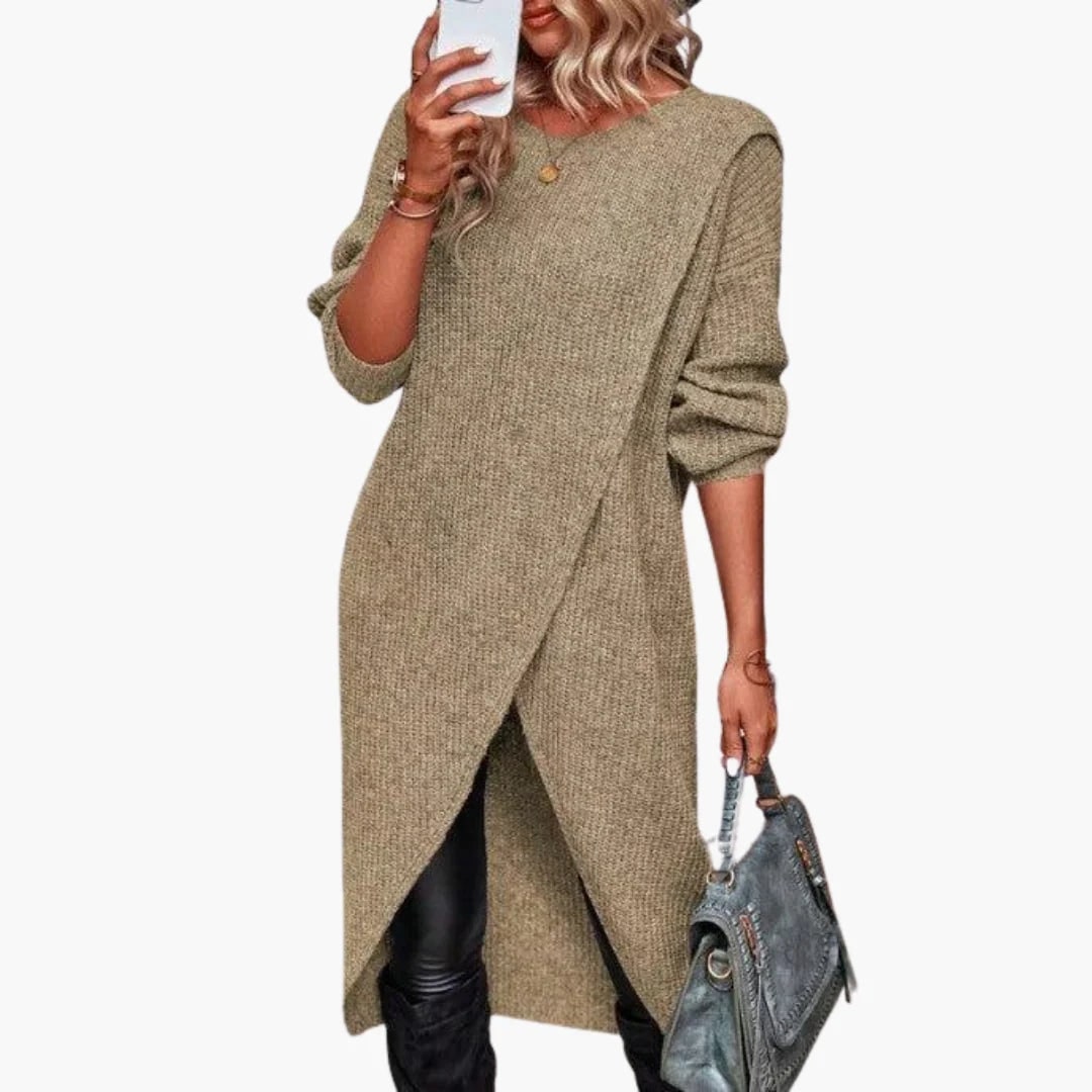 Strickkleid Midi Damen in Khaki