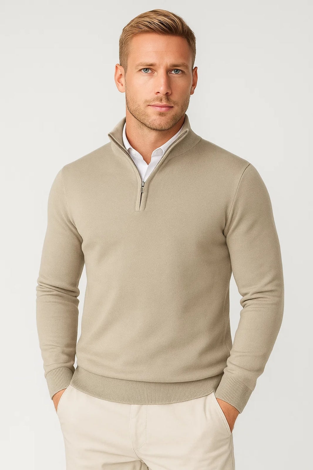Quarter Zip Herren Half Zip Pullover in Beige