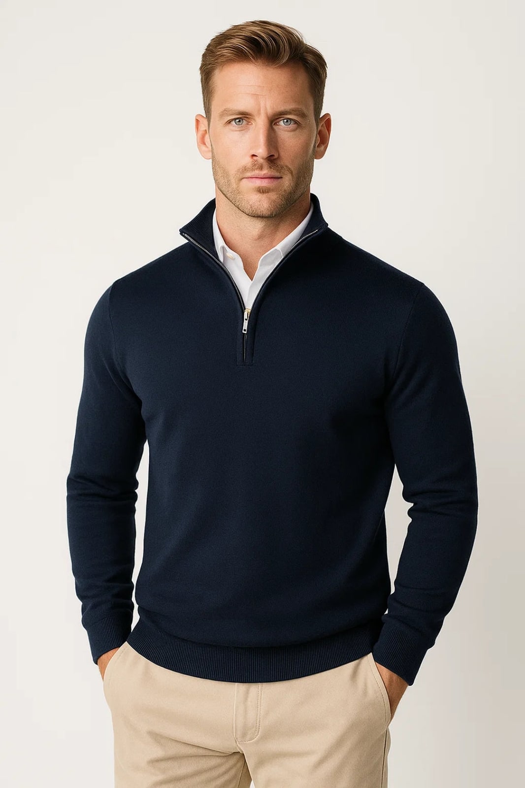 Quarter Zip Herren Half Zip Pullover in Dunkelblau