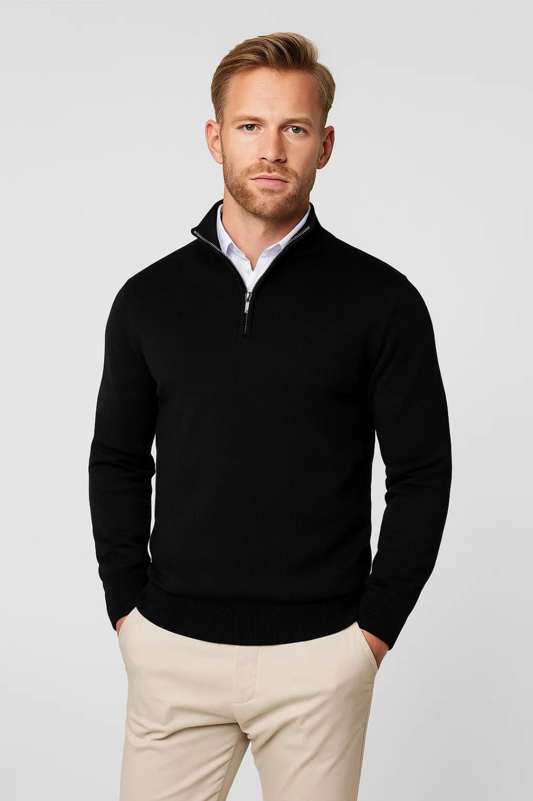 Quarter Zip Herren Half Zip Pullover in Schwarz
