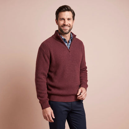 Quarter Zip Herren Pullover in Weinrot