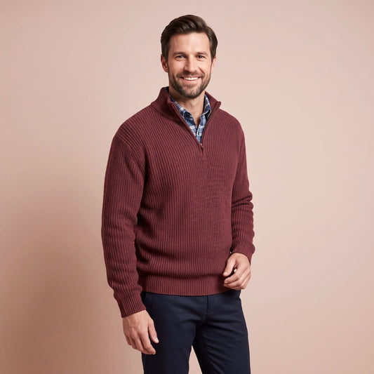 Quarter Zip Herren Pullover in Weinrot