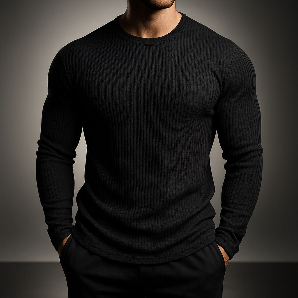 Rippstrick Pullover Herren in Schwarz