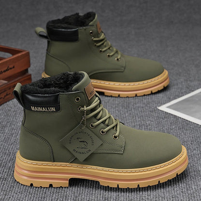Robuste Winterstiefel für Herren in Olivgrün mit warmem Futter