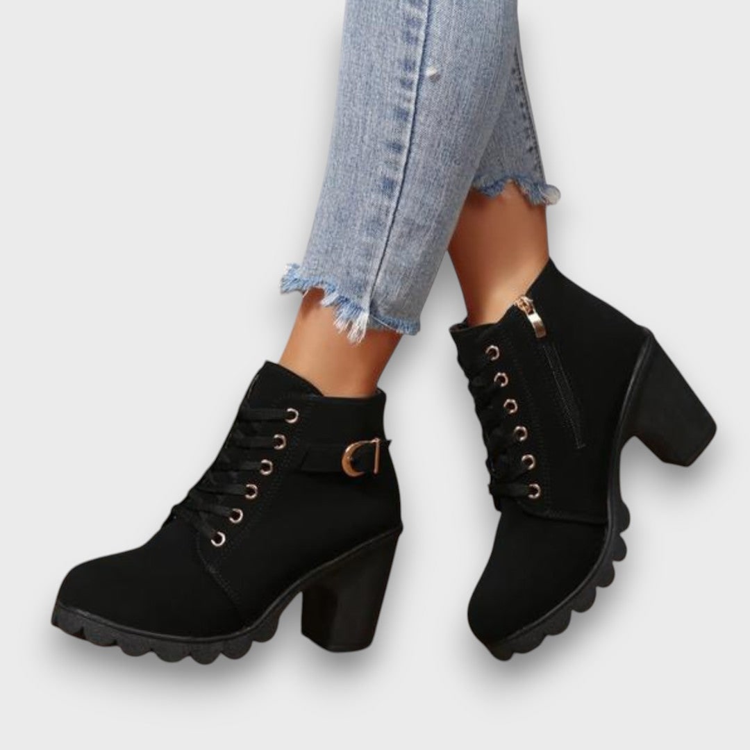 Schnürstiefel mit Blockabsatz, Stiefeletten mit Schnalle 2