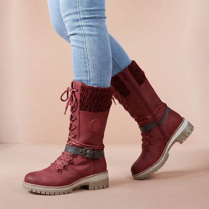 Schnürstiefel mit Strickbund und Schnalle, Winterstiefel 1
