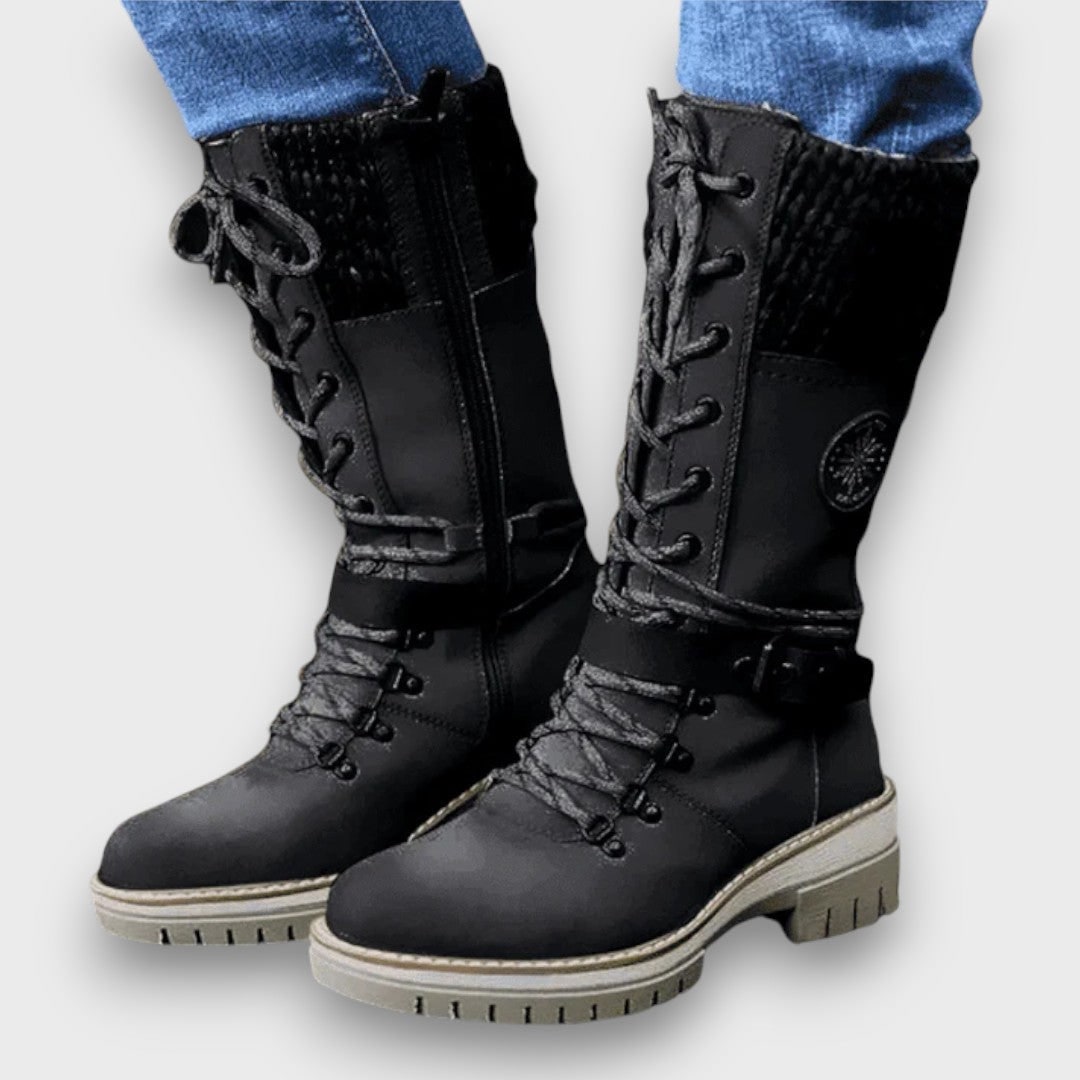 Schnürstiefel mit Strickbund und Schnalle, Winterstiefel 4