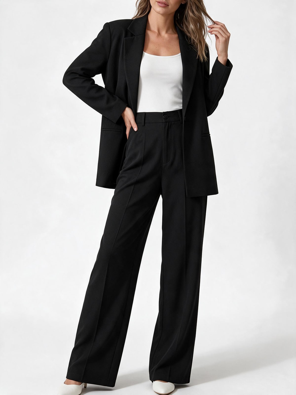 Anzug Set Damen elegant mit Oversize-Blazer und weiter Hose 2