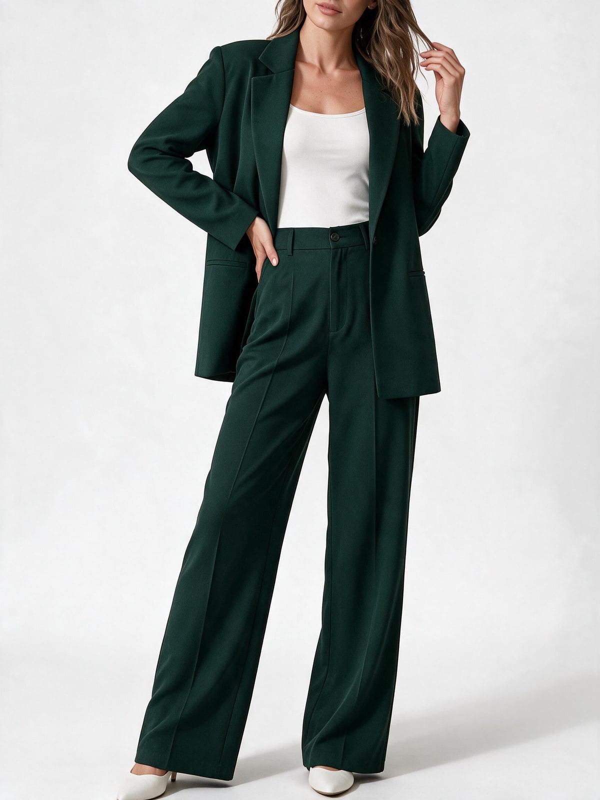 Anzug Set Damen elegant mit Oversize-Blazer und weiter Hose 4