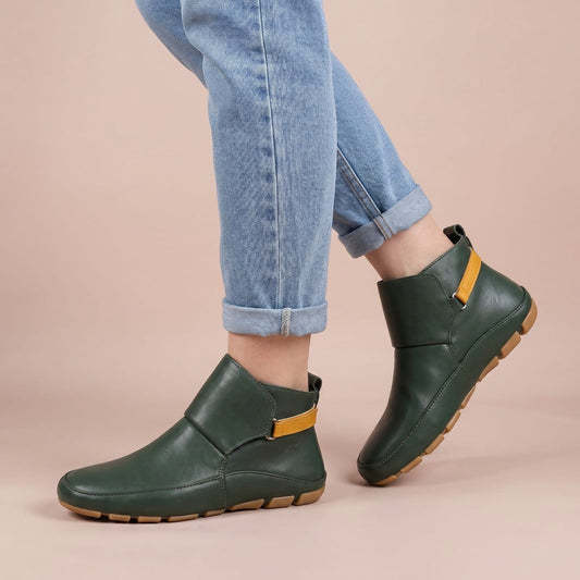 Stiefeletten Damen im Vintage Stil in Dunkelgrün mit Riemen