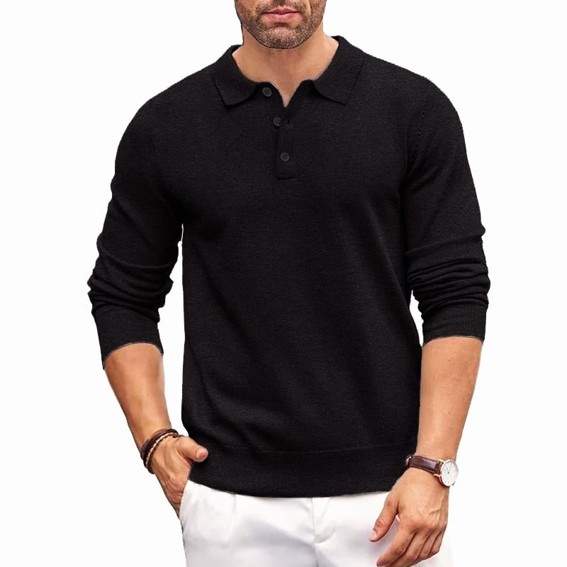 Strickpullover Herren mit Hemdkragen in Schwarz