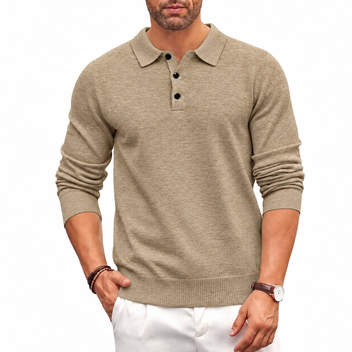 Strickpullover Herren mit Hemdkragen in Beige