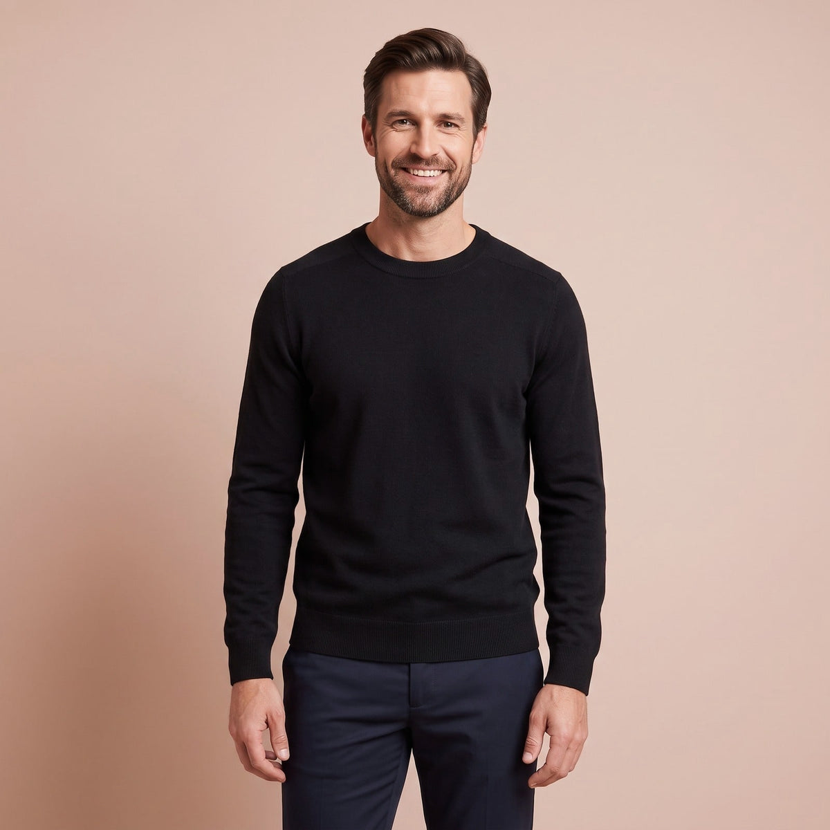 Strickpullover Herren mit Rundhals in Schwarz