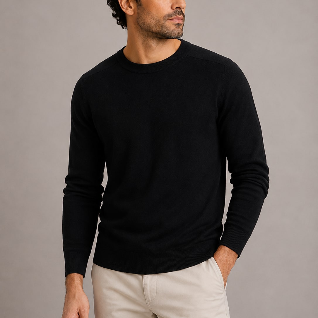 Strickpullover Herren mit Rundhals in Schwarz