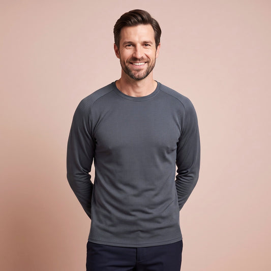 Thermo Shirt Langarm für Herren mit Waffelstruktur und Raglanärmeln in Dunkelgrau