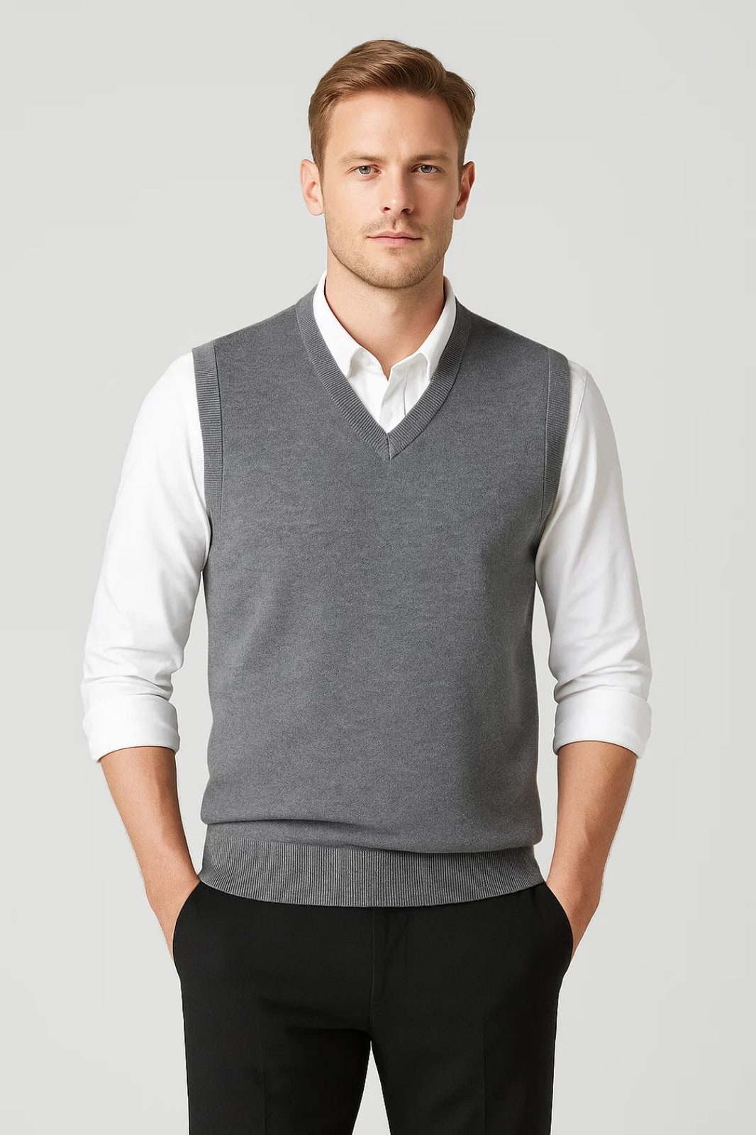 V-Ausschnitt Pullover für Herren in Grau