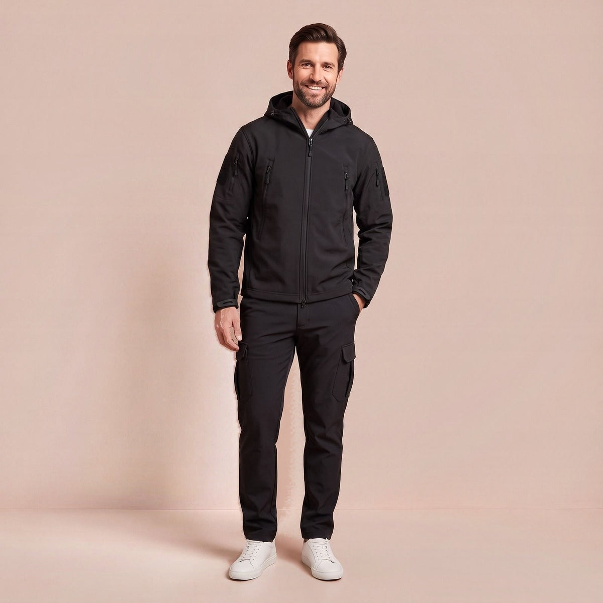Wasserdichter Thermoanzug für Herren mit Kapuzenjacke und Cargohose