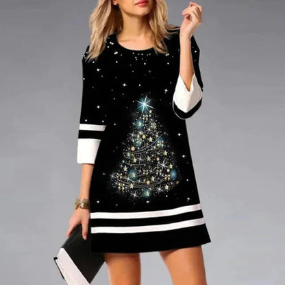 Christmas Kleid Damen mit Rentier Print, Motiv 3