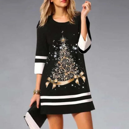 Christmas Kleid Damen mit Rentier Print, Motiv 4