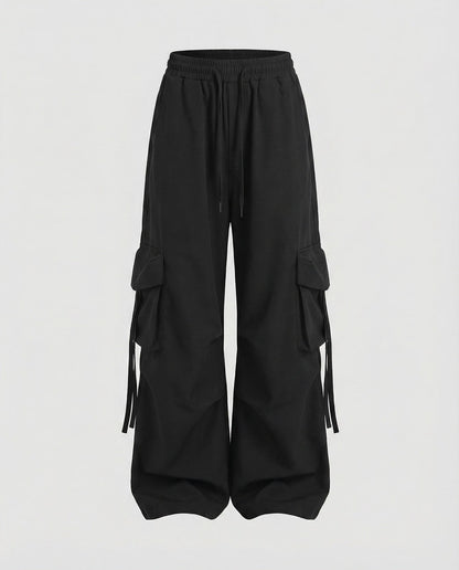 Baggy Cargohose Damen weit mit Tunnelzug und Bindebändern 2