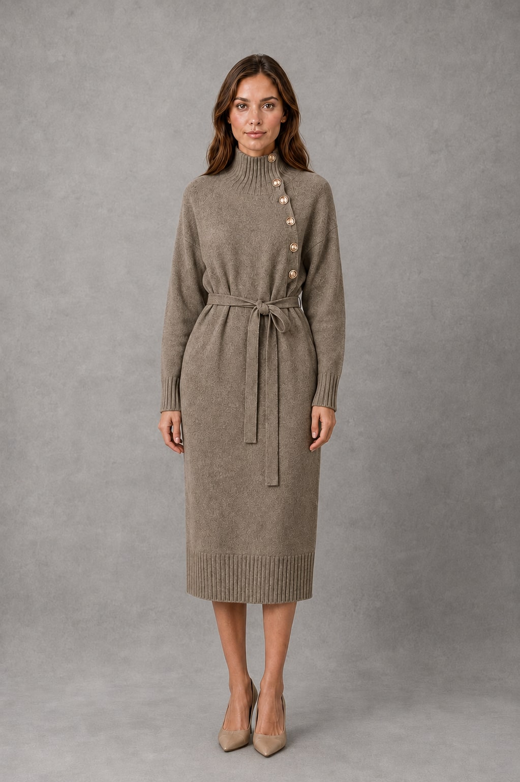Winterkleid aus Strick mit Rollkragen und Bindegürtel 2