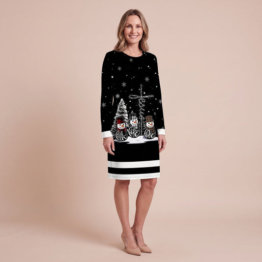 Winterkleid mit Weihnachtsmotiv, schwarzes Pulloverkleid 1
