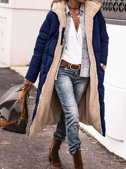 Winterparka Damen, langer Steppmantel mit Teddyfutter 4