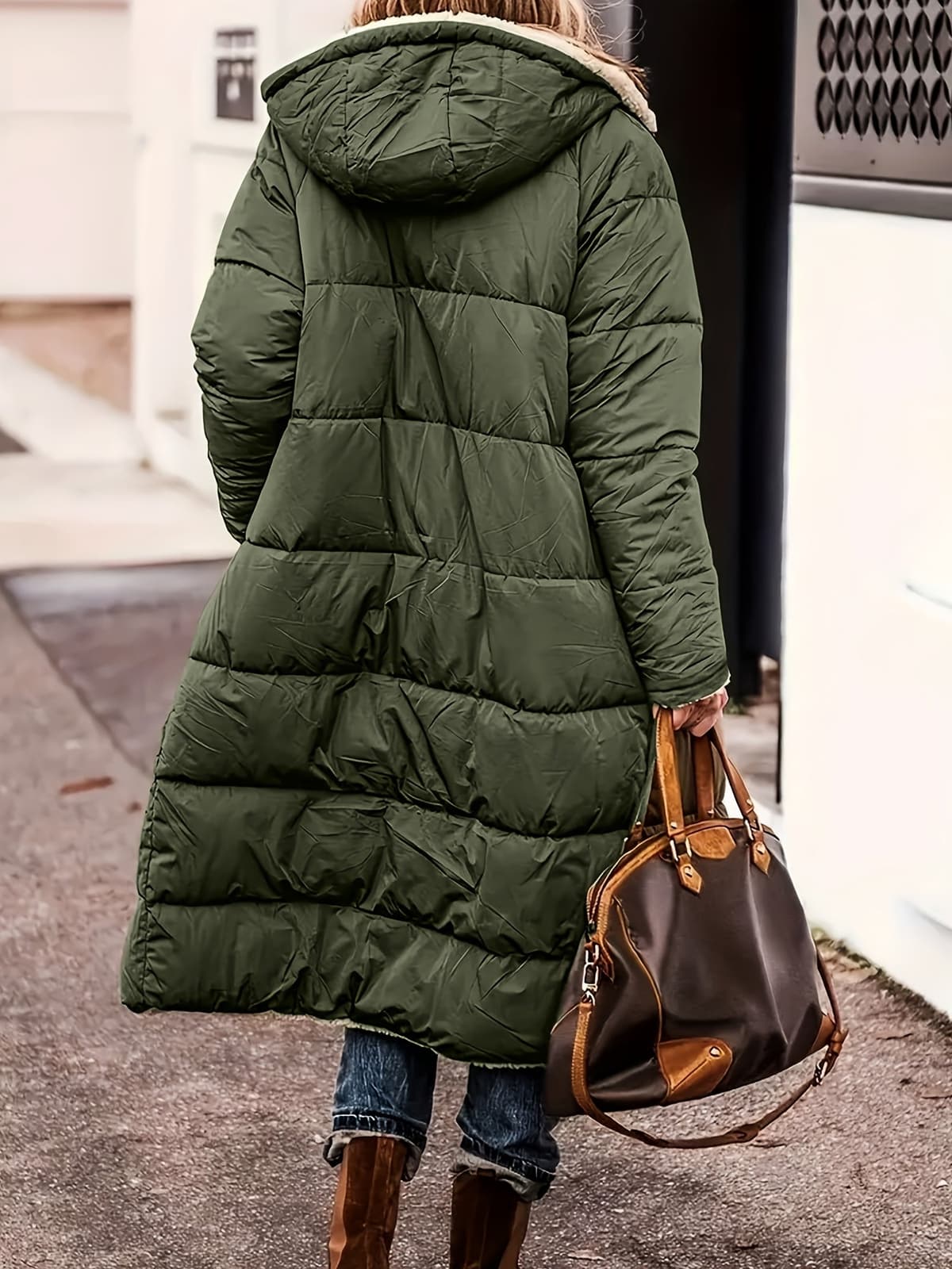 Winterparka Damen, langer Steppmantel mit Teddyfutter 6