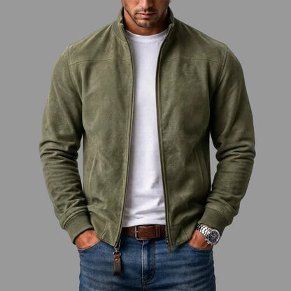 Zip Cardigan Bomberjacke für Herren aus Wildleder in Olivgrün